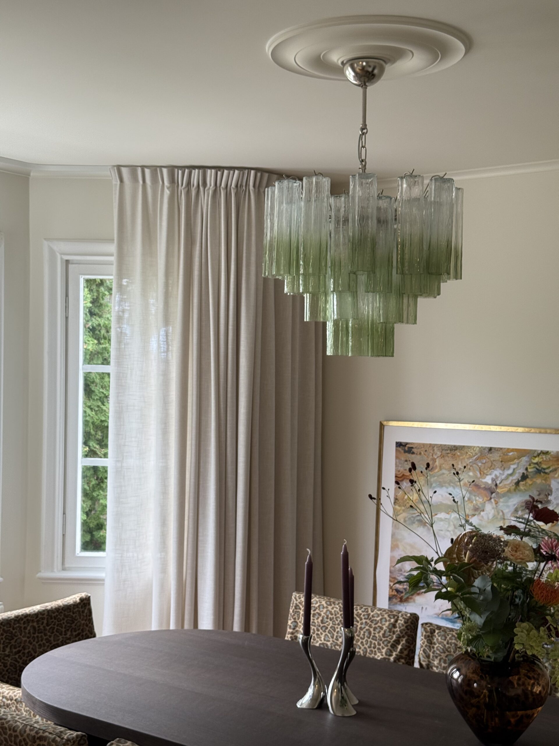 Green & Transparent Murano Tubular Chandelier – 36 Glass Prisms — additional view