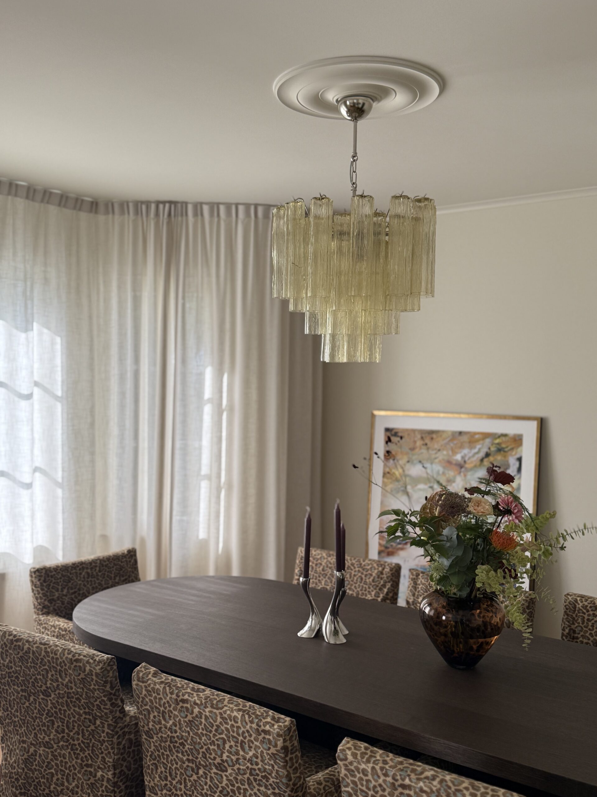 Honey Murano Tubular Chandelier – 36 Glass Prisms in handblown Italian glass