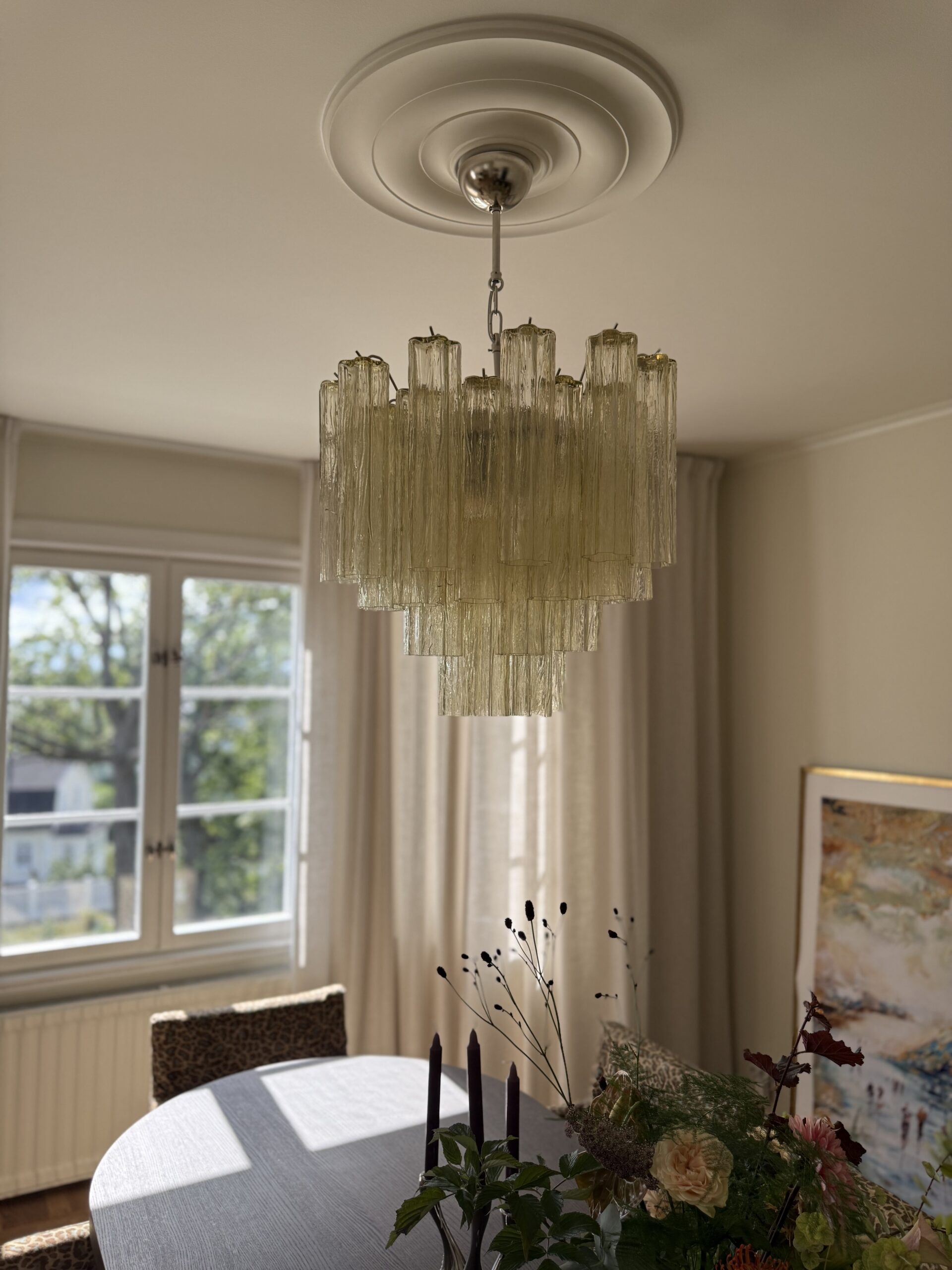 Handblown Honey Murano Tubular Chandelier – 36 Glass Prisms — Murano glass