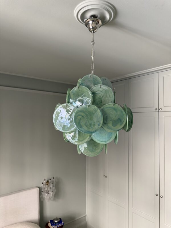 Green Murano Disks Chandelier – 36 Glass Discs in handblown Italian glass