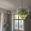 Green & Transparent Murano Tubular Chandelier – 36 Glass Prisms in handblown Italian glass