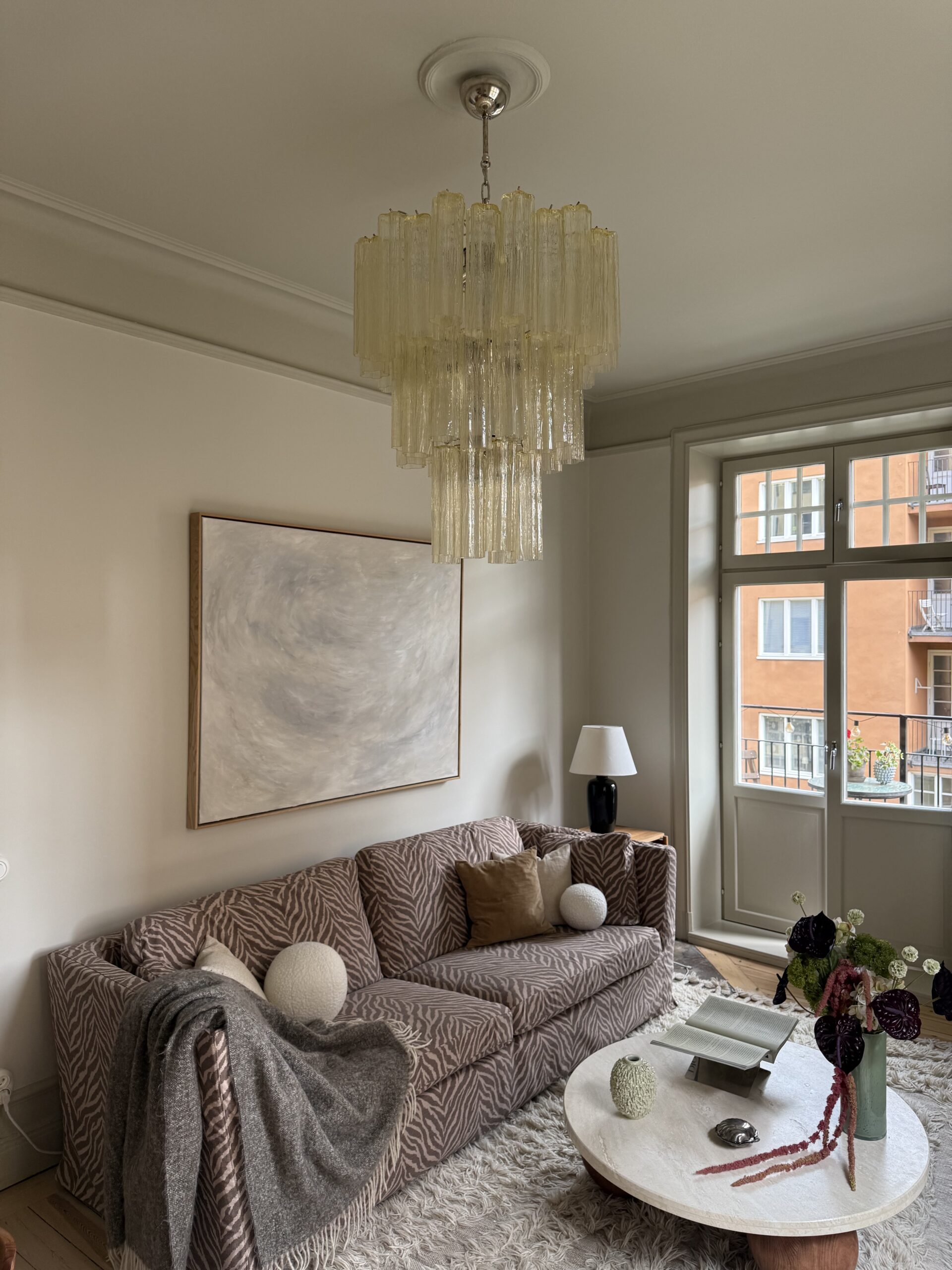 Honey Murano Tubular Chandelier – 48 Glass Prisms — additional view