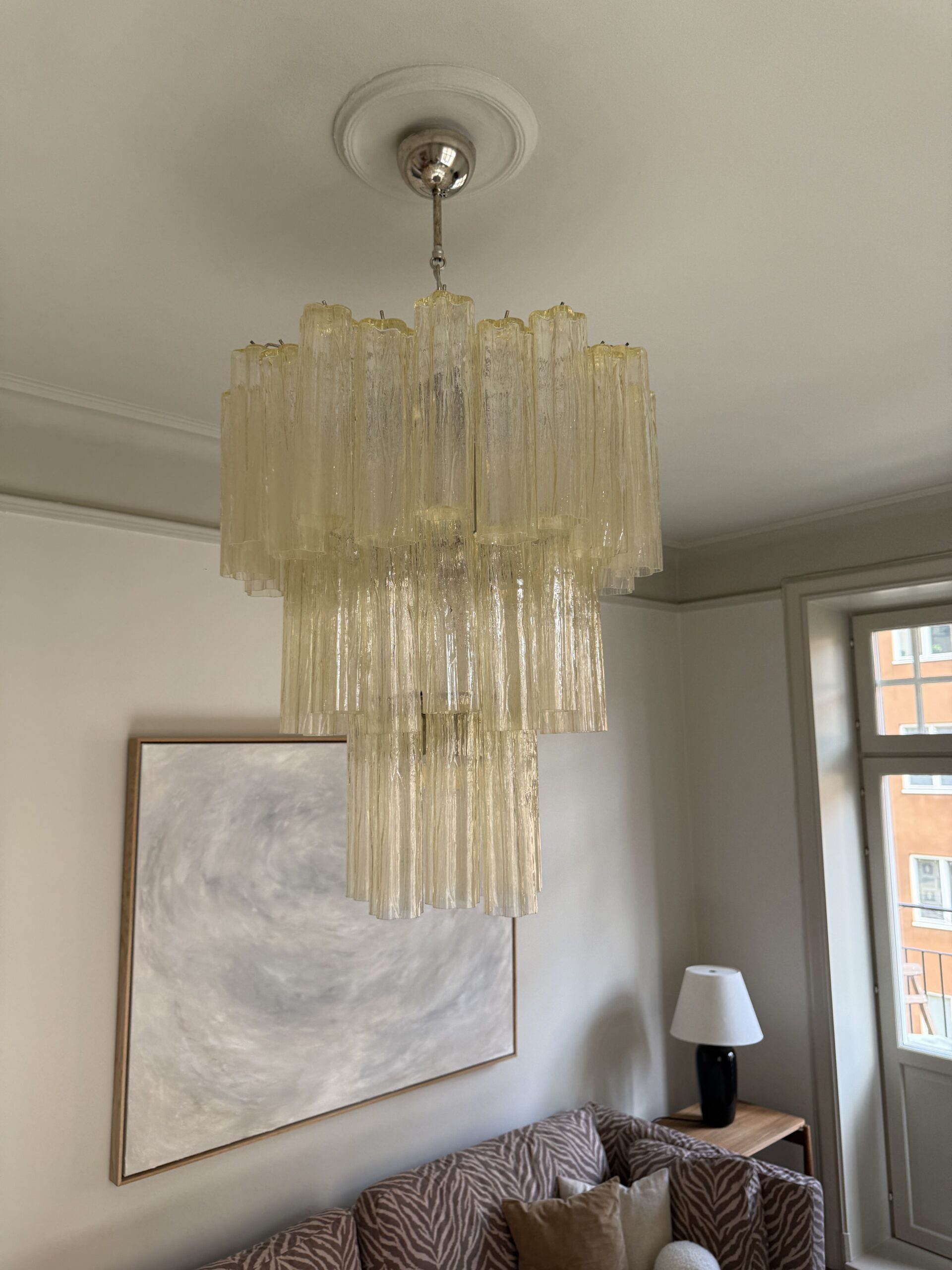 Honey Murano Tubular Chandelier – 48 Glass Prisms in handblown Italian glass