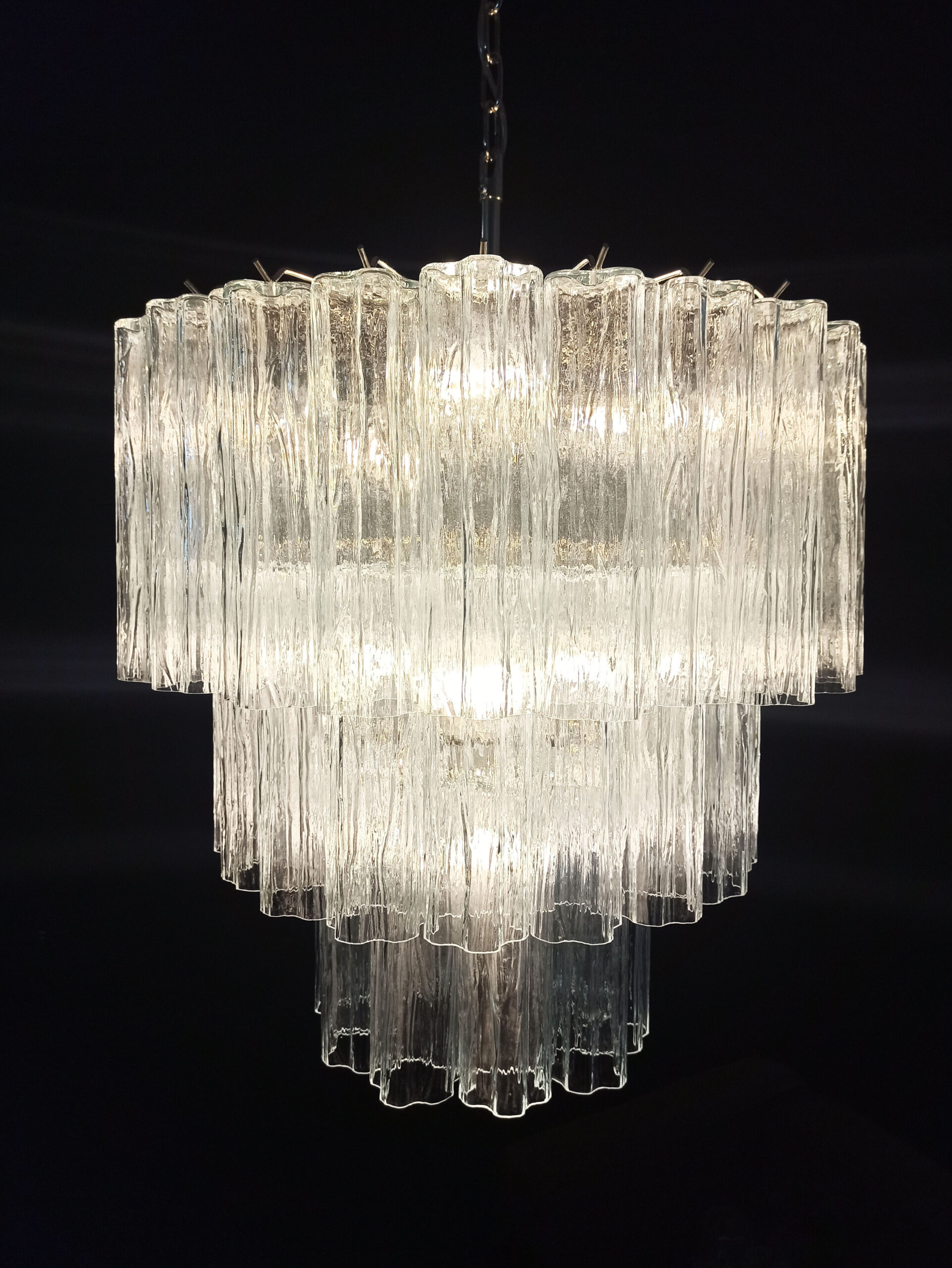 Transparent Murano Tubular Chandelier – 52 Glass Prisms