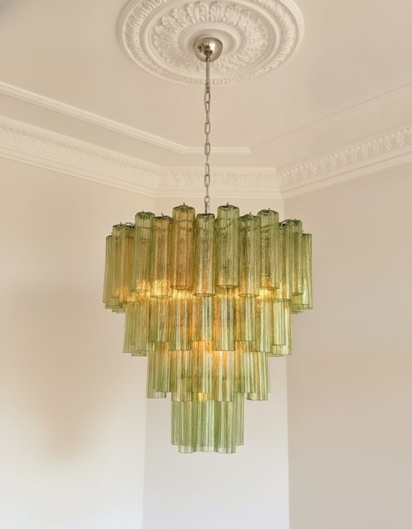 Handblown Amber & Green Murano Tiered Chandelier – 80 Glasses
