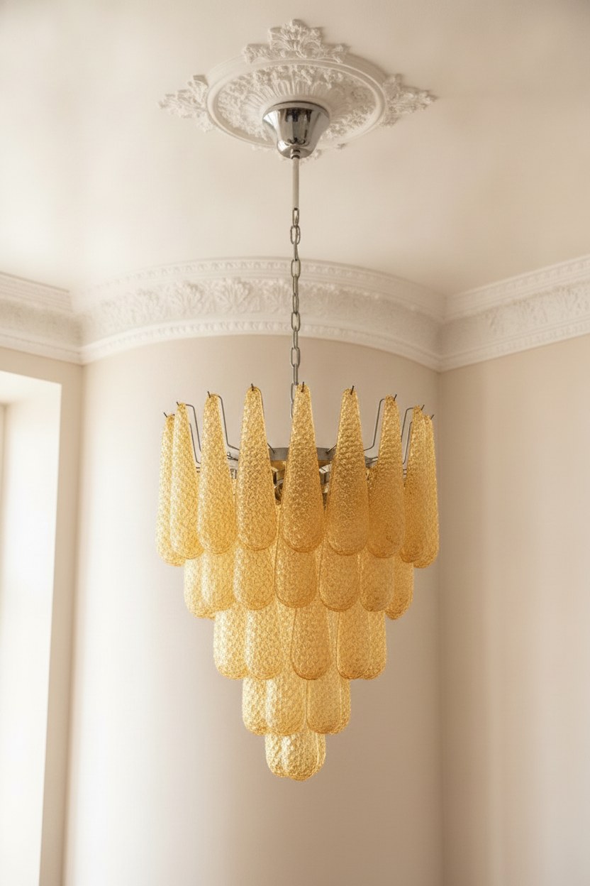 Amber Murano Drops Chandelier – 52 Glass Drops - Gold — handblown Murano glass, made in Italy