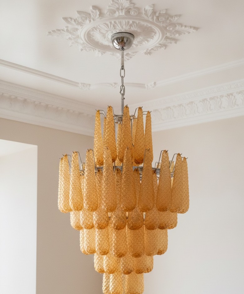 Handblown Amber Murano Drops Chandelier – 85 Glass Drops