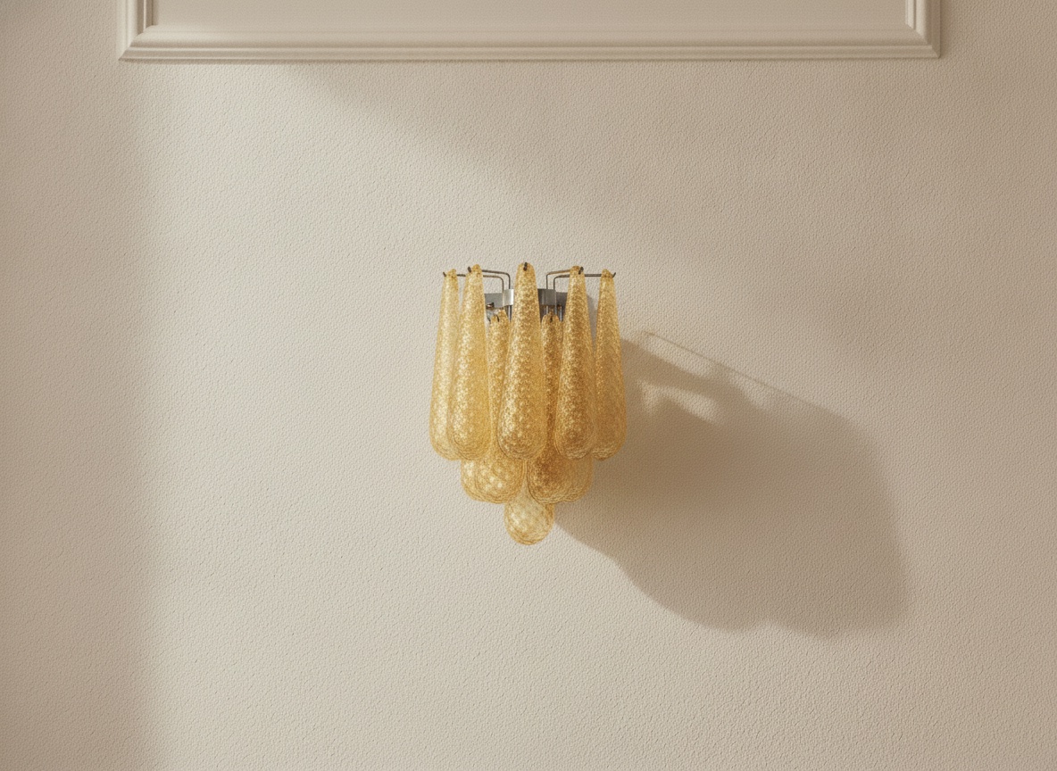 Handblown Amber Murano Drops Wall Sconces – 10 Glass Drops – Set of 2