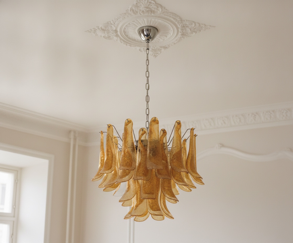 Handblown Amber Murano Petal Chandelier – 36 Glass Petals