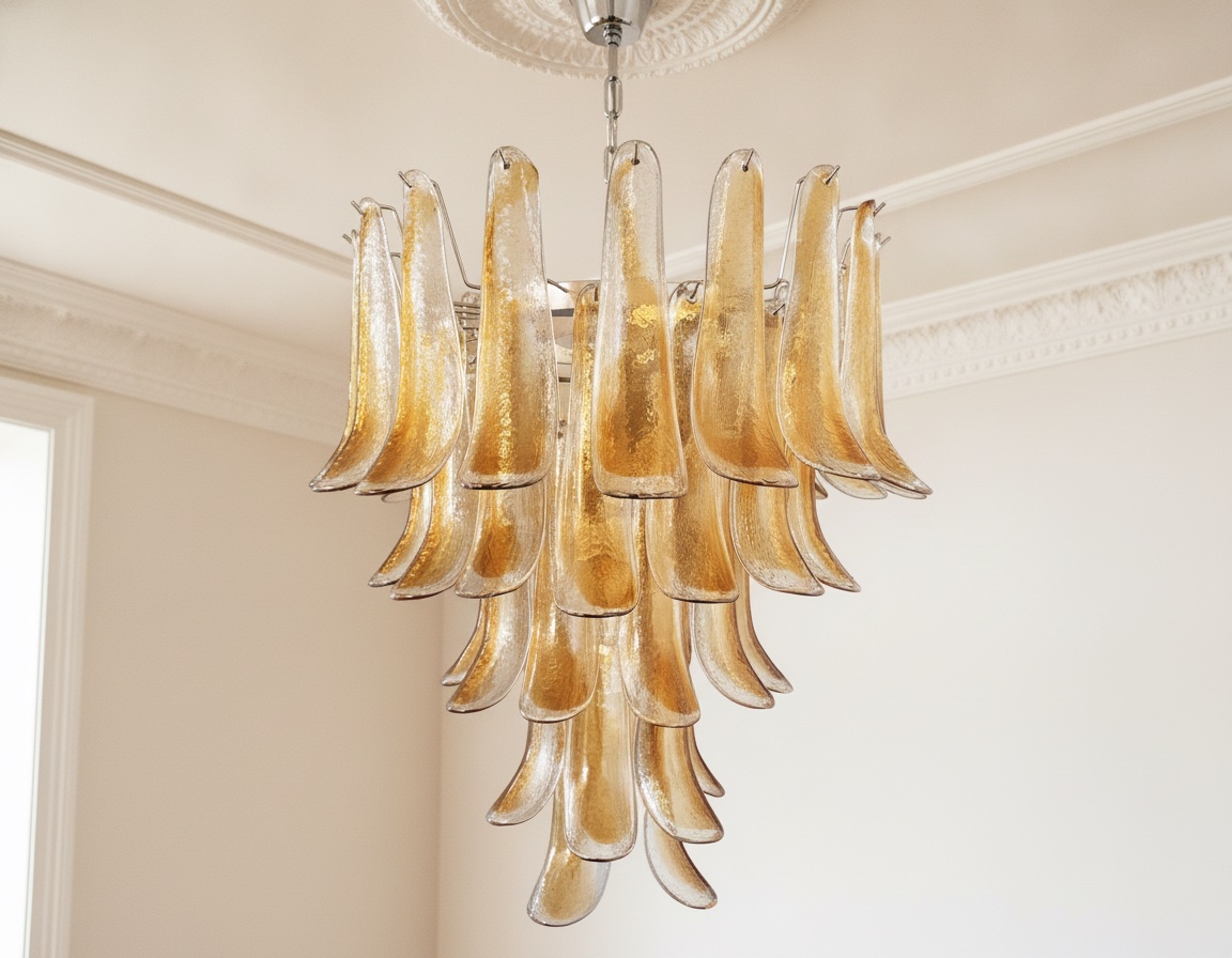 Amber Murano Petal Chandelier – 52 Glass Petals — handblown Murano glass, made to order in Italy