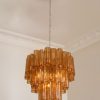 Handblown Amber Murano Tubular Chandelier – 48 Glass Prisms