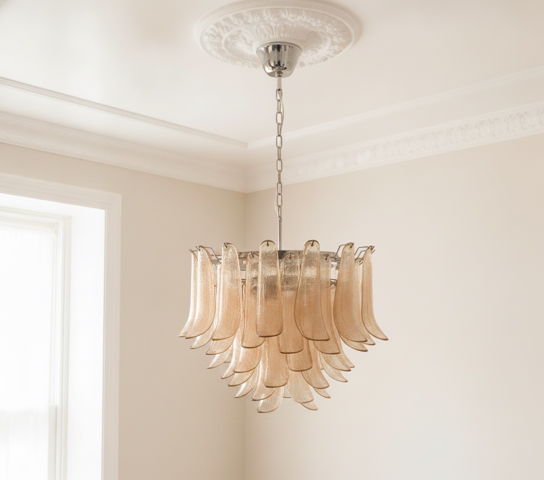 Handblown Beige Murano Petal Chandelier – 53 Glass Petals