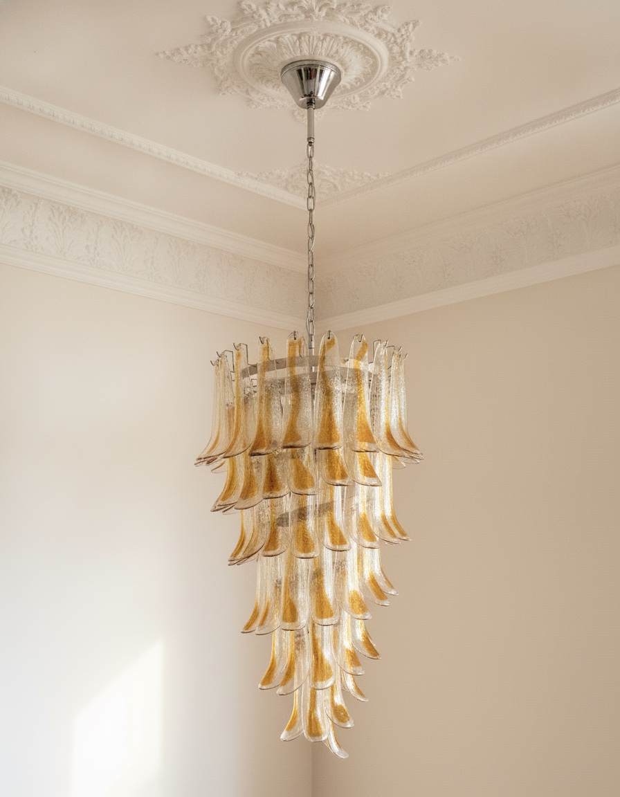 Handblown Beige Murano Petal Chandelier – 83 Glass Petals