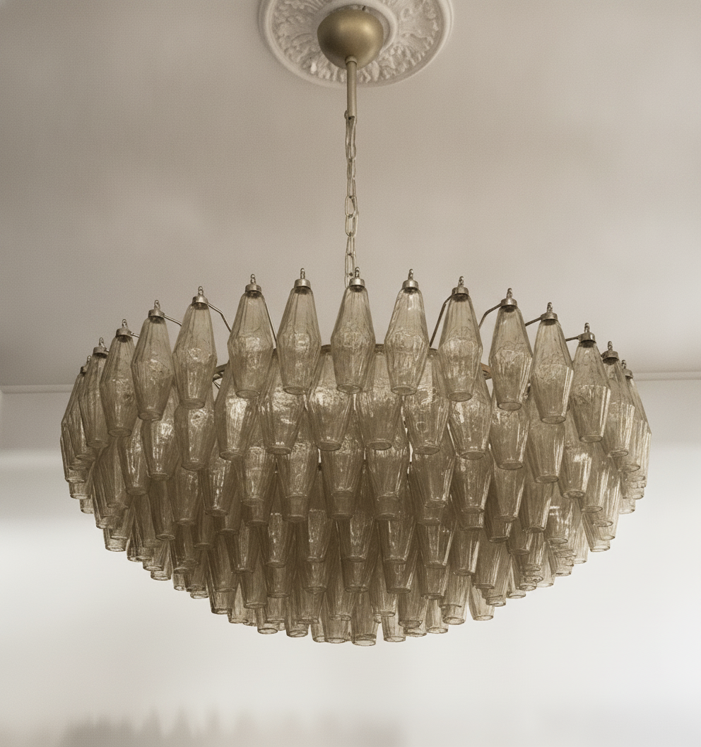 Handblown Beige Murano Poliedri Chandelier – 185 Poliedri Glass