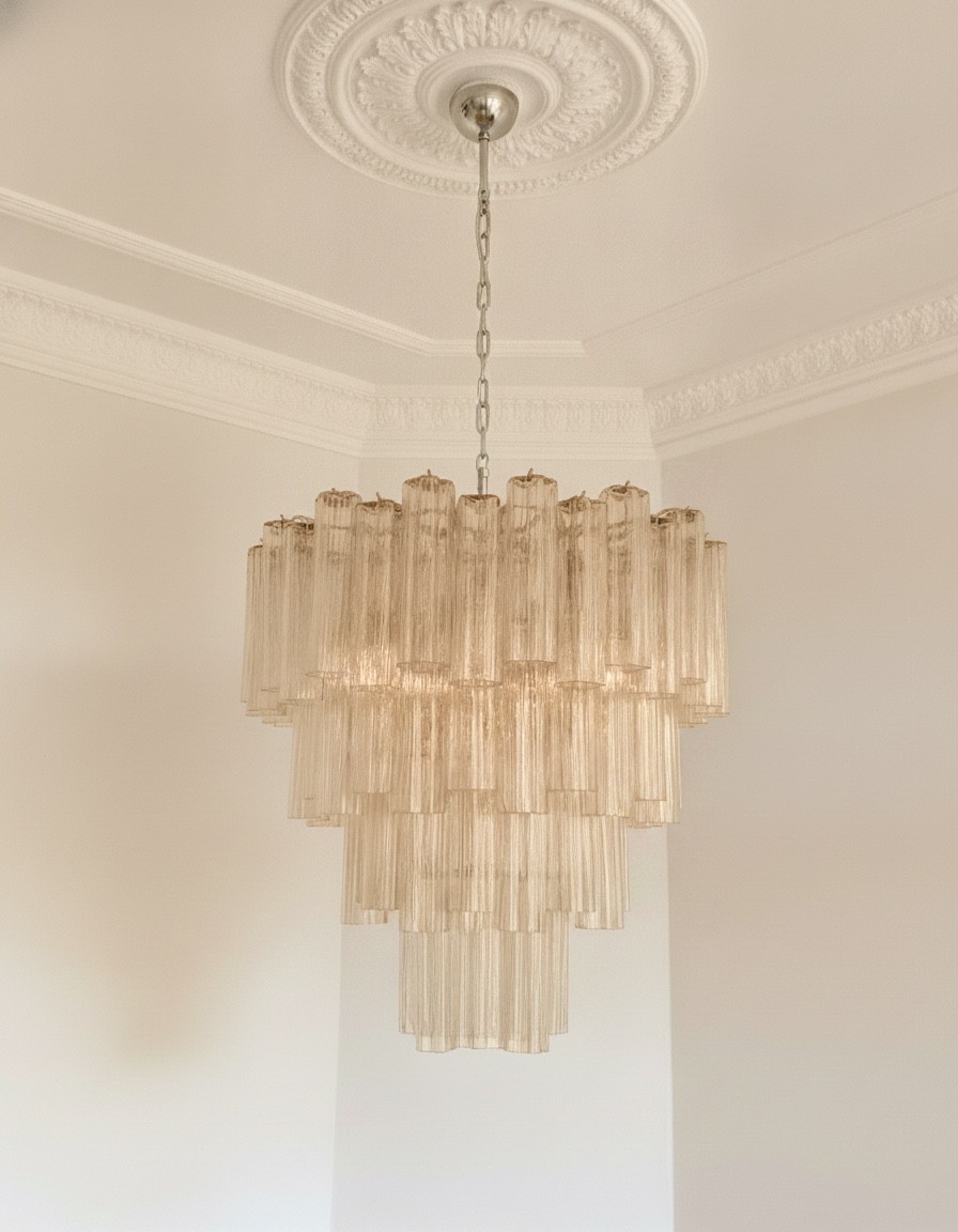 Handblown Beige Murano Tiered Chandelier – 80 Glasses