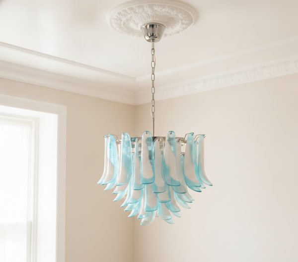 Handblown Blue Murano Petal Chandelier – 53 Glass Petals