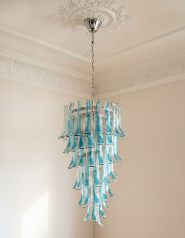 Handblown Blue Murano Petal Chandelier – 83 Glass Petals
