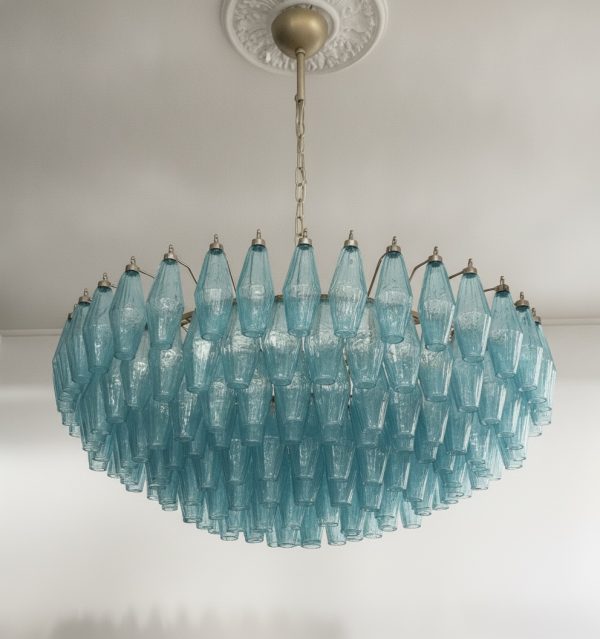 Handblown Blue Murano Poliedri Chandelier – 185 Poliedri Glass