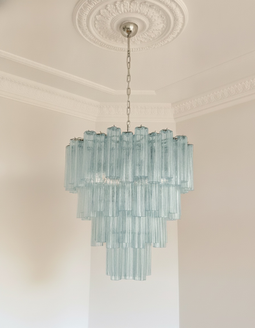 Handblown Blue Murano Tiered Chandelier – 80 Glasses