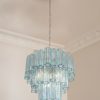 Handblown blue Murano tubular chandelier, 48 prisms