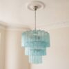 Blue Murano Tubular Chandelier – 52 Glass Prisms — handblown Murano glass, made to order in Italy