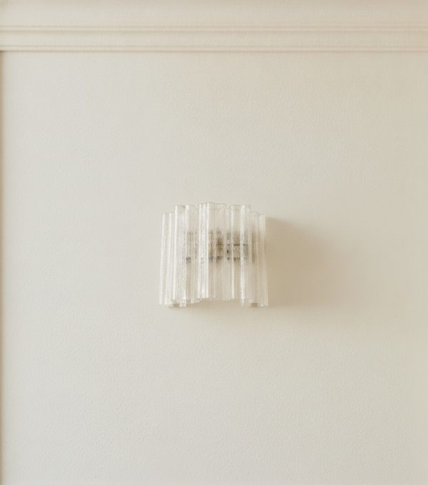 Handblown Etched Murano Tube Wall Sconces – 5 Glass Tubes – Set of 2