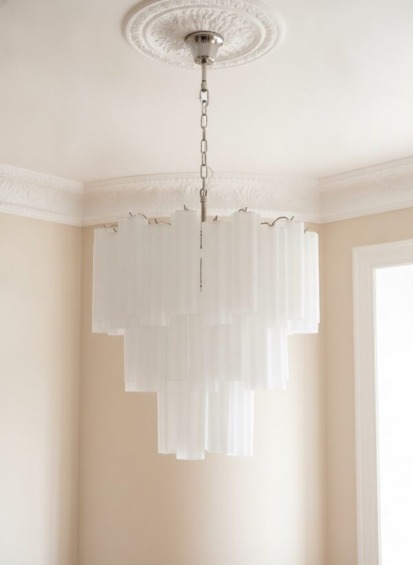 Etched Murano Tubular Chandelier – 52 Glass Prisms
