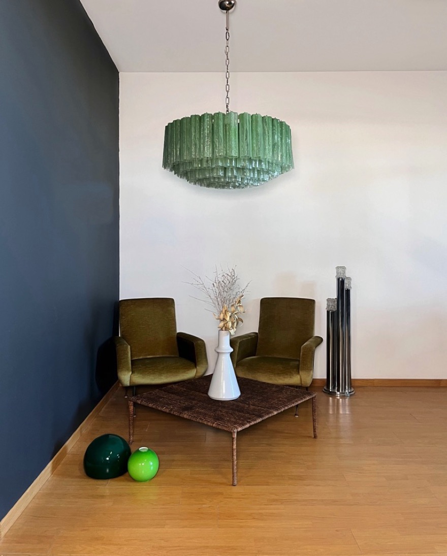 Murano Tubular Chandelier – 101 Glass Prisms — handblown Murano glass, made in Italy