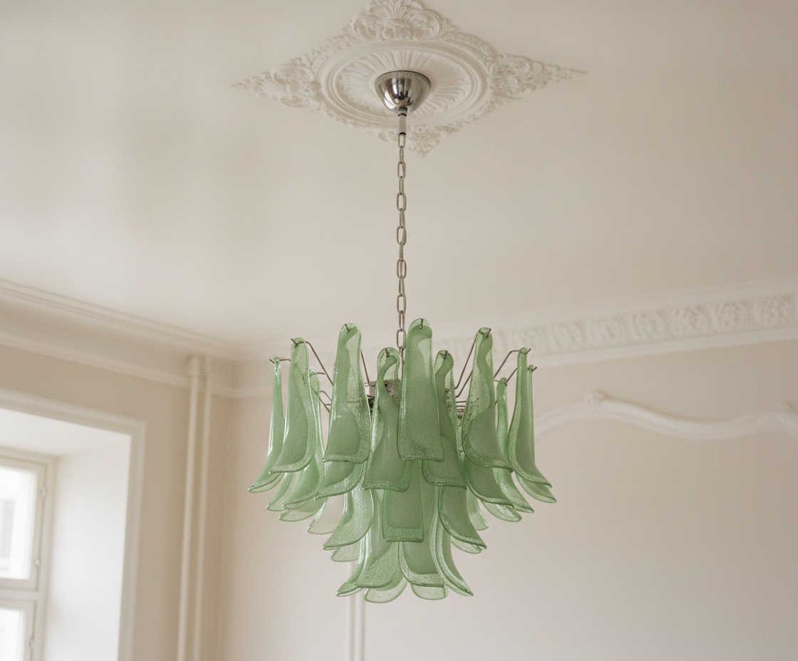 Handblown Green Murano Petal Chandelier – 36 Glass Petals