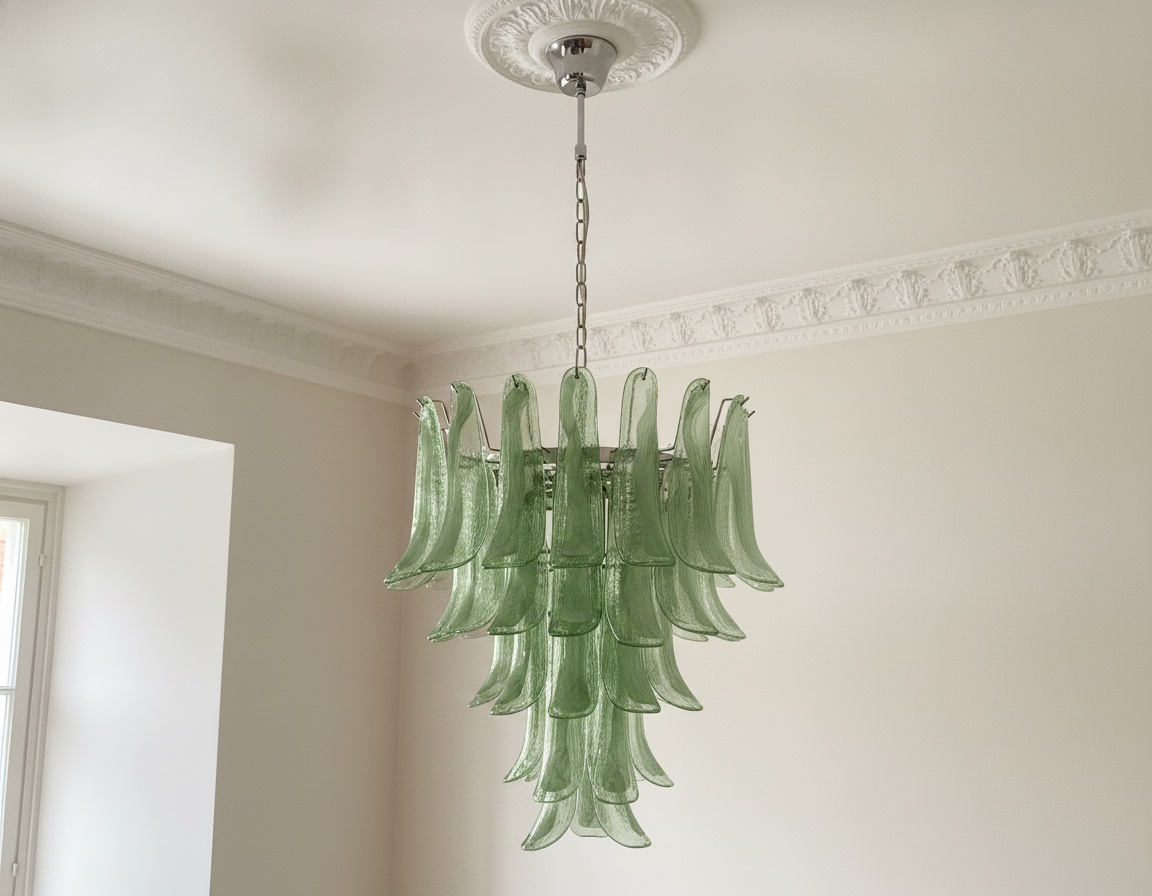 Handblown Green Murano Petal Chandelier – 52 Glass Petals