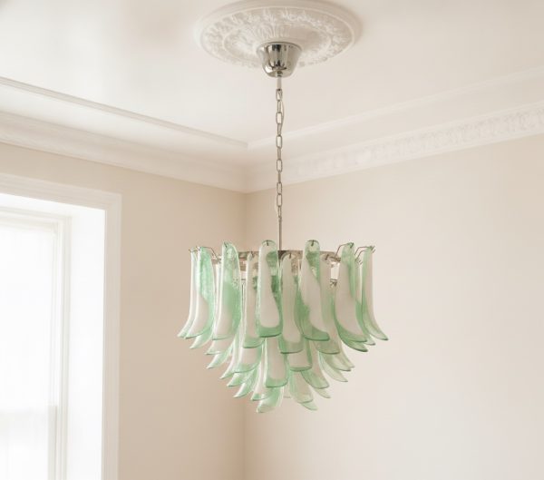 Handblown Green Murano Petal Chandelier – 53 Glass Petals