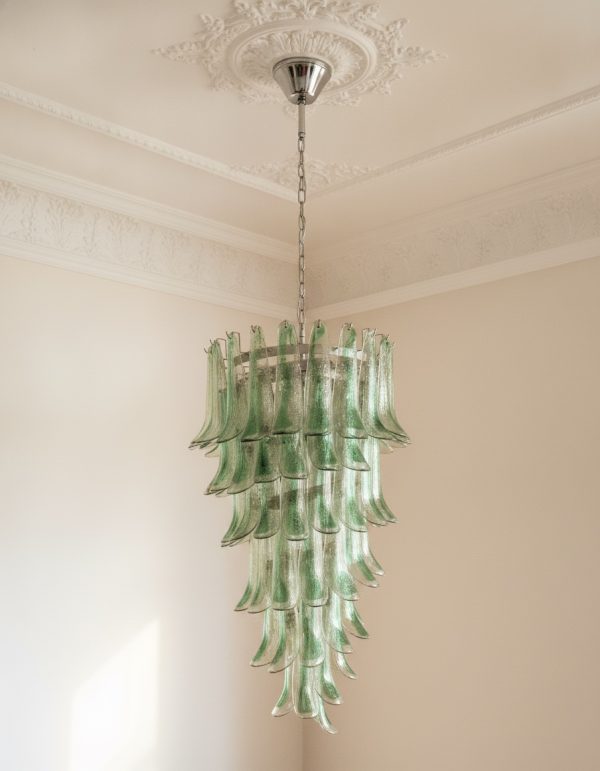 Handblown Green Murano Petal Chandelier – 83 Glass Petals