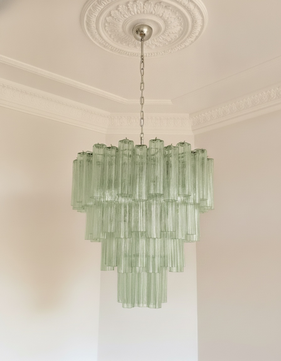 Handblown Green Murano Tiered Chandelier – 80 Glasses