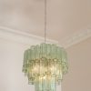 Handblown Green Murano Tubular Chandelier – 48 Glass Prisms