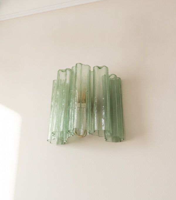 Green Murano Tubular Wall Sconce – 5 Glass Tubes – Set of 2 — handblown Murano glass, made to order in Italy