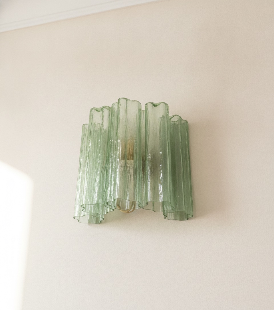 Green Murano Tubular Wall Sconce – 5 Glass Tubes – Set of 2 — handblown Murano glass, made to order in Italy