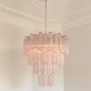 Handblown matte pink Murano tiered chandelier, 80 glasses