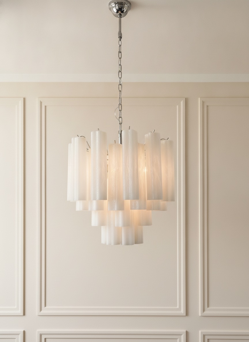 Matte White Murano Tubular Chandelier – 36 Glass Prisms — additional view 2