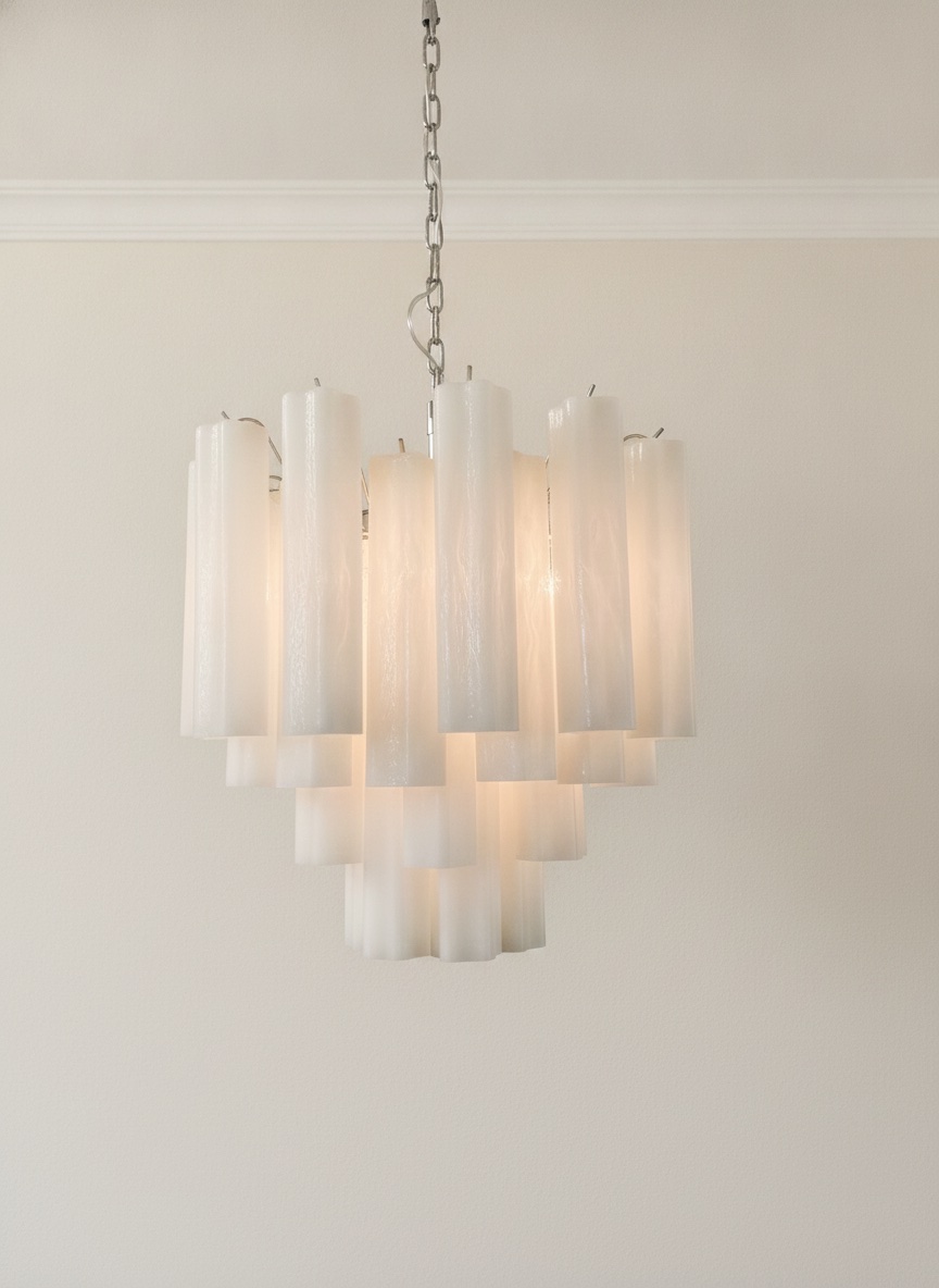 Matte White Murano Tubular Chandelier – 36 Glass Prisms — additional view 3