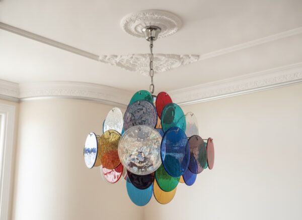 Multicolour Murano Disks Chandelier – 36 Glass Discs — handblown Murano glass, made to order in Italy