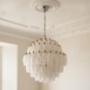 Handblown Murano Alabaster Chandelier – 140 Alabaster Glass under an ornate ceiling rose