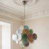 Handblown Murano Alabaster Chandelier – 36 Alabaster Glass under an ornate ceiling rose