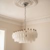 Handblown Murano Alabaster Chandelier – 56 Alabaster Glass under an ornate ceiling rose
