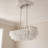 Handblown Murano Alabaster Chandelier – 84 Alabaster Glass under an ornate ceiling rose