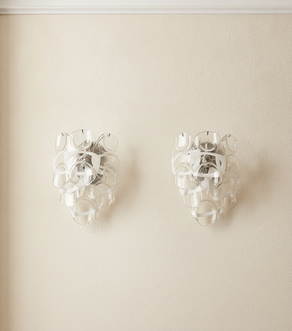Handblown Murano Crostoli Wall Sconce – Set of 2 mounted on the wall
