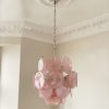 Handblown Murano Disks Chandelier – 24 Glass Discs under an ornate ceiling rose
