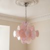 Handblown Murano Disks Chandelier – 36 Glass Discs under an ornate ceiling rose