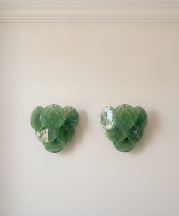 Handblown Murano Disks Wall Sconce – 6 Glass Discs – Set of 2 mounted on the wall
