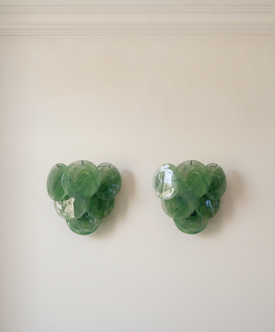 Handblown Murano Disks Wall Sconce – 6 Glass Discs – Set of 2 mounted on the wall