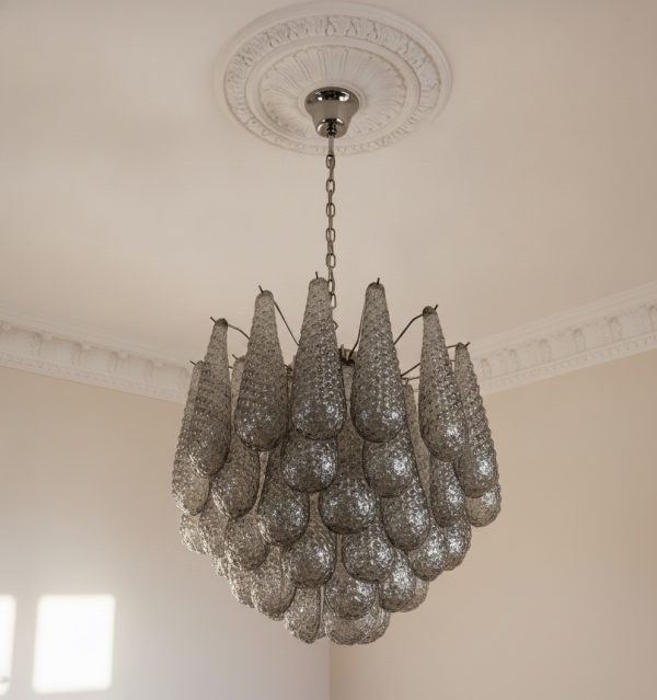 Handblown Murano Drops Chandelier – 41 Glass Drops in smoked glass